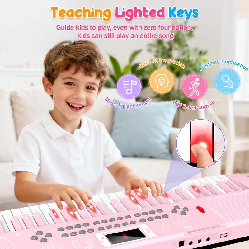 TWFRIC Piano Keyboard, 61 Key Upgrade Kids Pianos Music Toy with Light-up Keys & Pro Teaching Modes, Dual Speaker, 70 Demos,100 Tones, 100 Rhythms Perfect Christmas/Birthday Gift for Kids (Pink) - Image 4